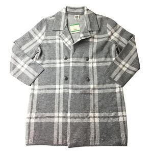 NWT Anne Klein Sweater Cardigan Plaid Heather Gray Double Breasted L
